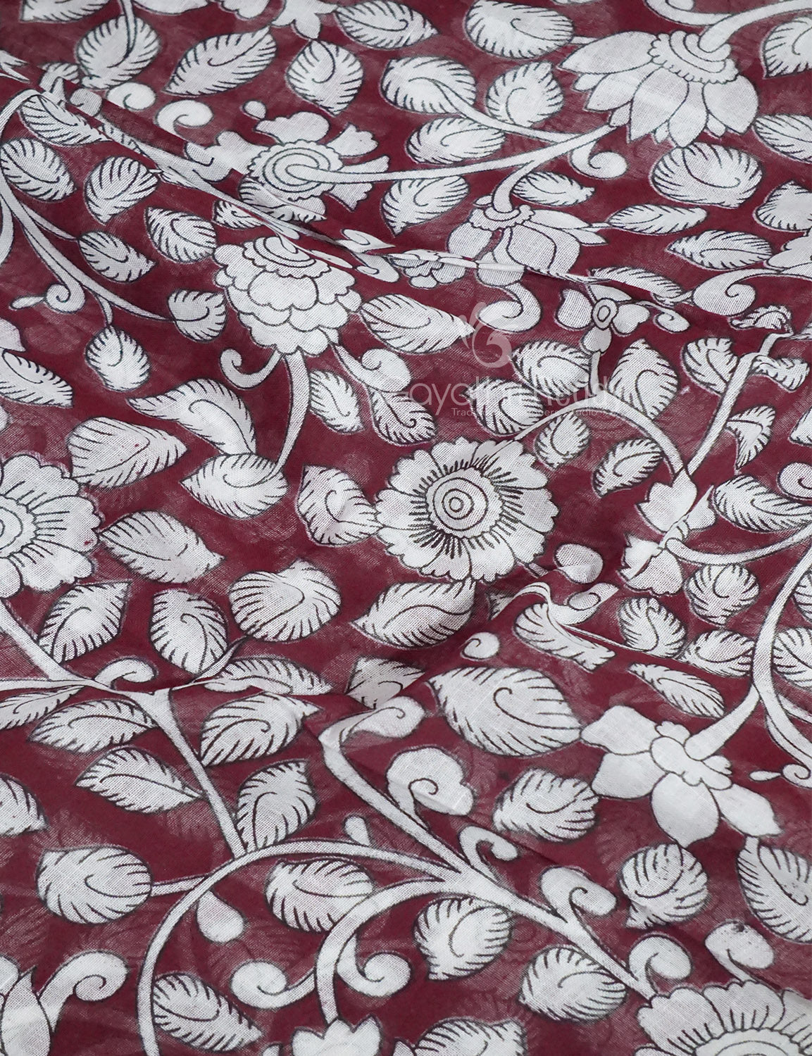 Gleaming Dark Maroon Kalamkari Cotton Linen Printed Saree By Gayathri Reddy Designer Studio - Distacart
