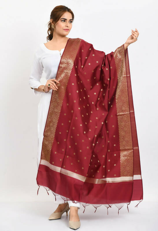 Mominos Fashion Moeza Women's Banarsi Silk Woven Design Maroon Dupatta - Distacart