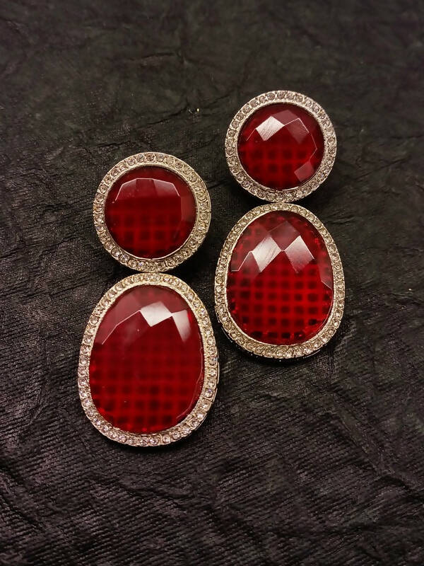 Smart Dangler With Rhino Stone Border Red Earrings For Women and Girls By House of Ree - Distacart