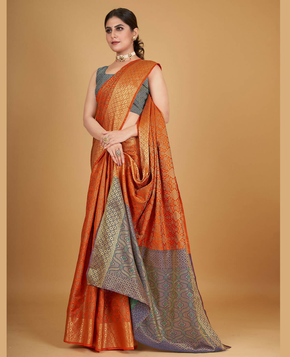 Orange Silk Woven Design Saree With Unstitched Blouse Piece - Akshita - Distacart