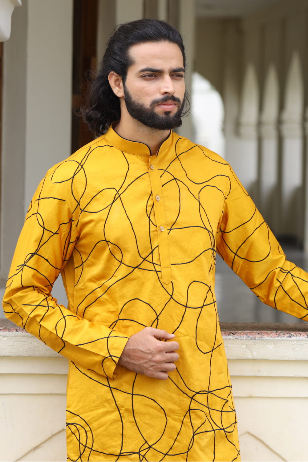 Niran Yellow Designer Men's kurta by Hilo Designs - Distacart