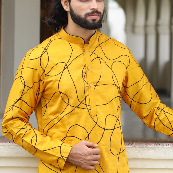 Niran Yellow Designer Men's kurta by Hilo Designs - Distacart