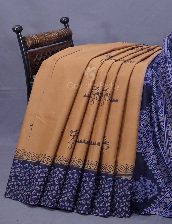 Chikoo Colored Block Print Pure Mulmul Cotton By Gayathri Reddy Designer Studio - Distacart