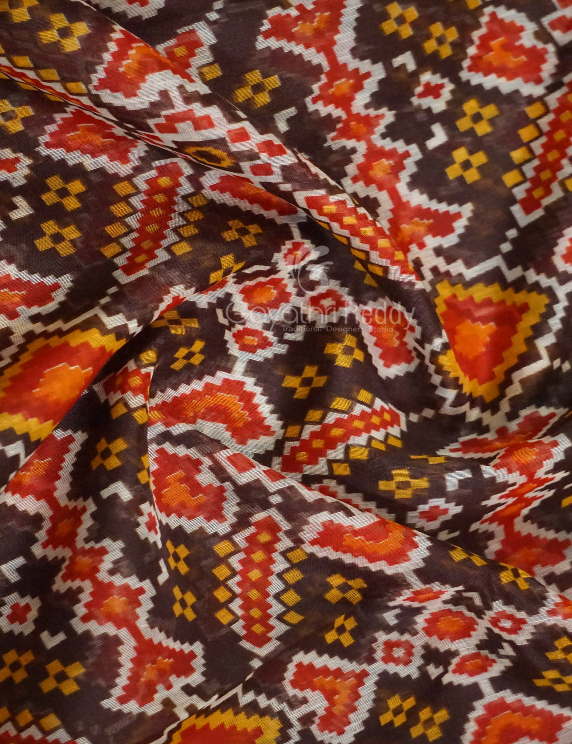 Shades of Brown Colour Patola Print Semi Chanderi Saree By Gayathri Reddy Designer Studio - Distacart