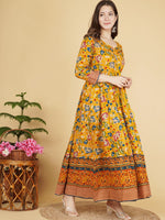 Thumbnail for Kalini Women Mustard Yellow Floral Printed Anarkali Fusion Kurta - Distacart