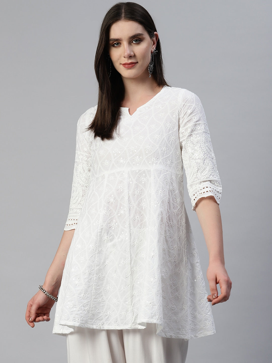 Kalini Floral Embroidered Chikankari Cotton Kurta - Distacart