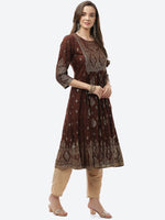 Thumbnail for Biba Women Brown & Gold-Toned Printed Thread Work Anarkali Kurta - Distacart
