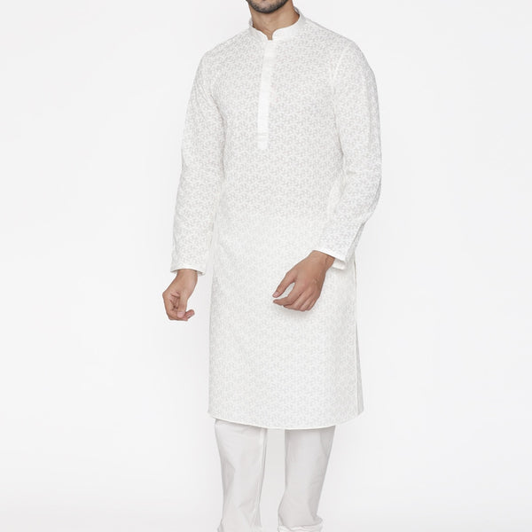 Manyavar Men White Embroidered Kurta with Churidar - Distacart