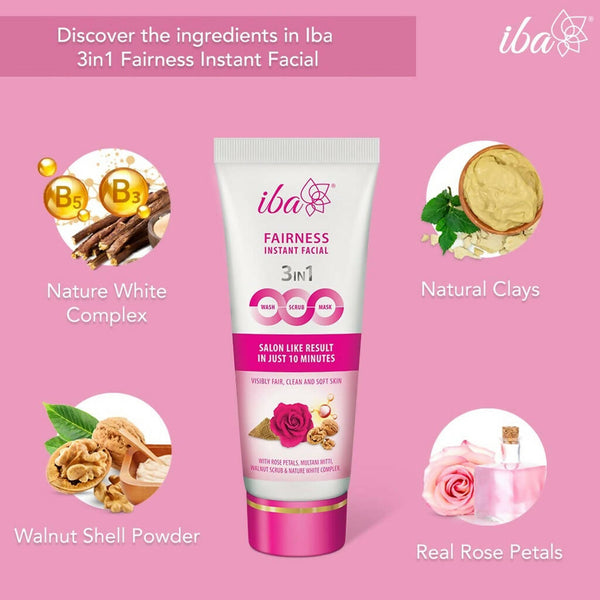 Iba Fairness Instant Facial (3 in1 Mask Scrub Wash) - Distacart