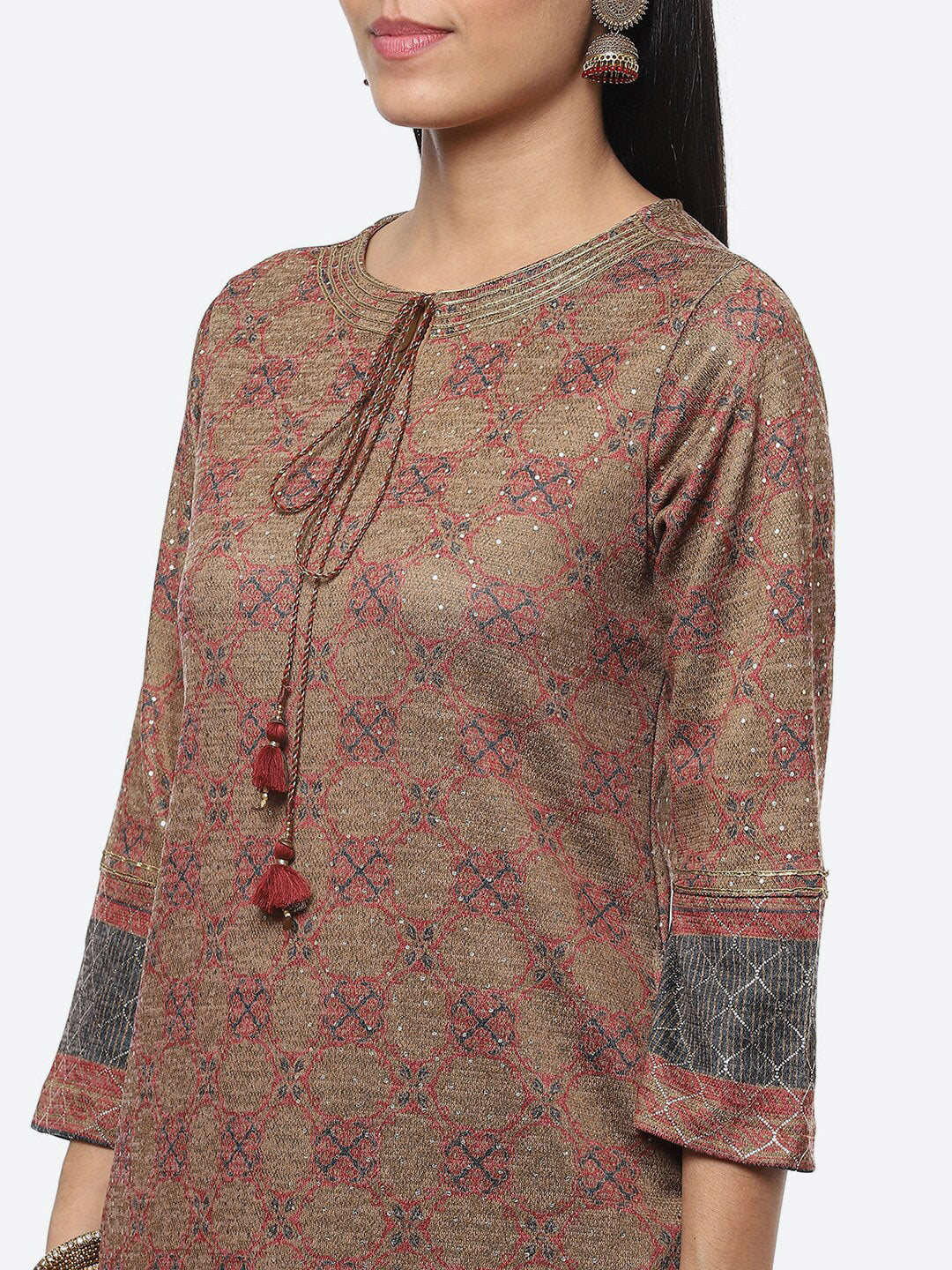 Biba Women Ethnic Motifs Printed Sequinned Kurta with Trousers - Distacart