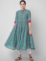 Thumbnail for Kalini Women Blue Floral Printed Thread Work Handloom Anarkali Kurta - Distacart