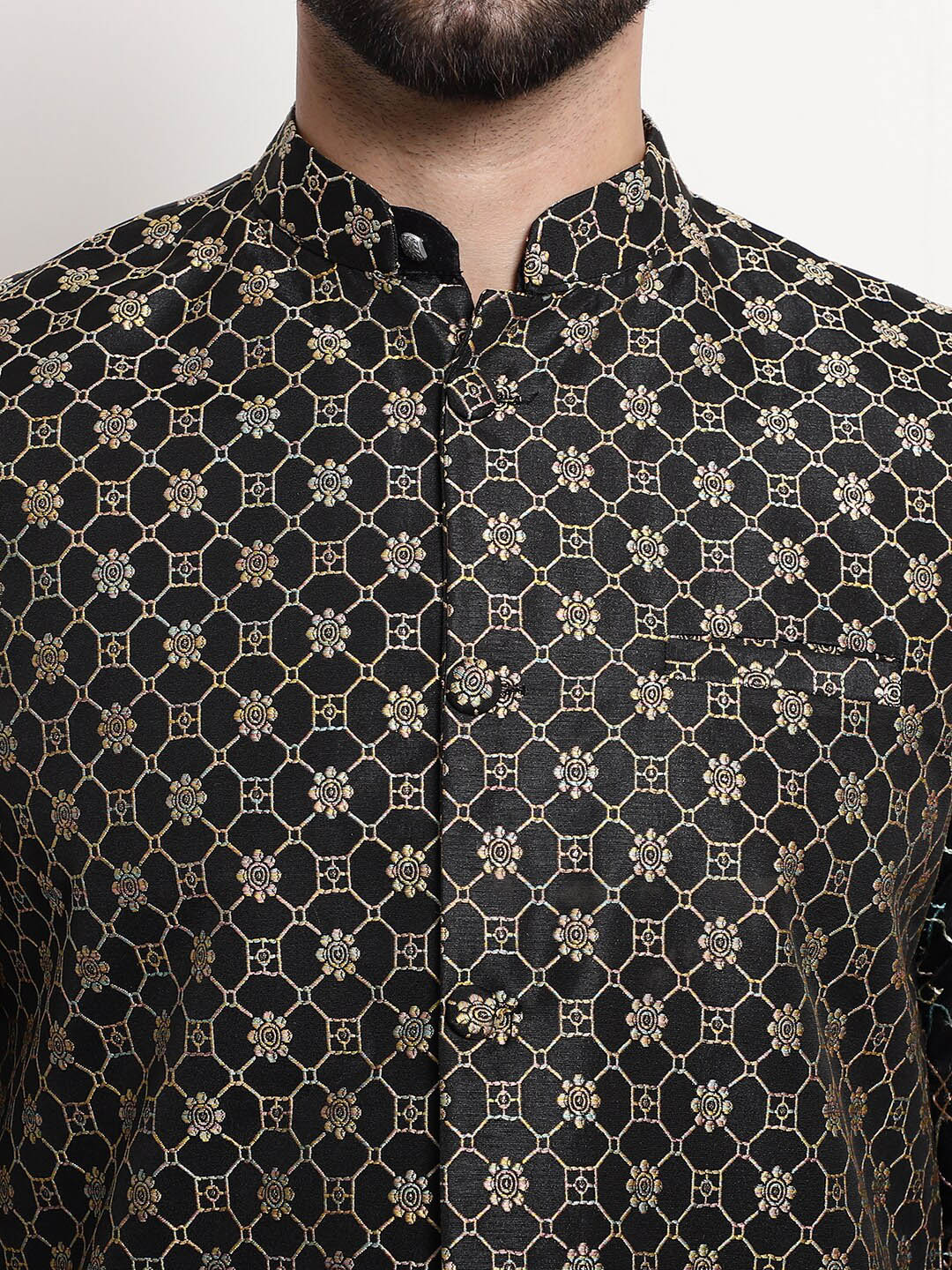 Sojanya Ethnic Motifs Woven Design Embroidered Straight Kurta & Churidar With Nehru Jacket - Distacart