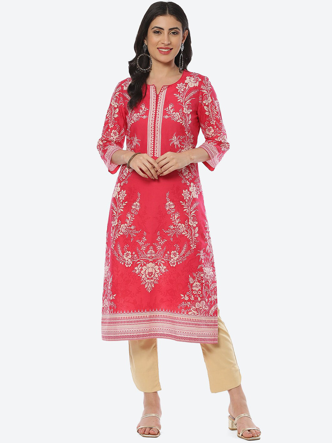 Biba Women Floral Printed Straight Cotton Kurta - Distacart
