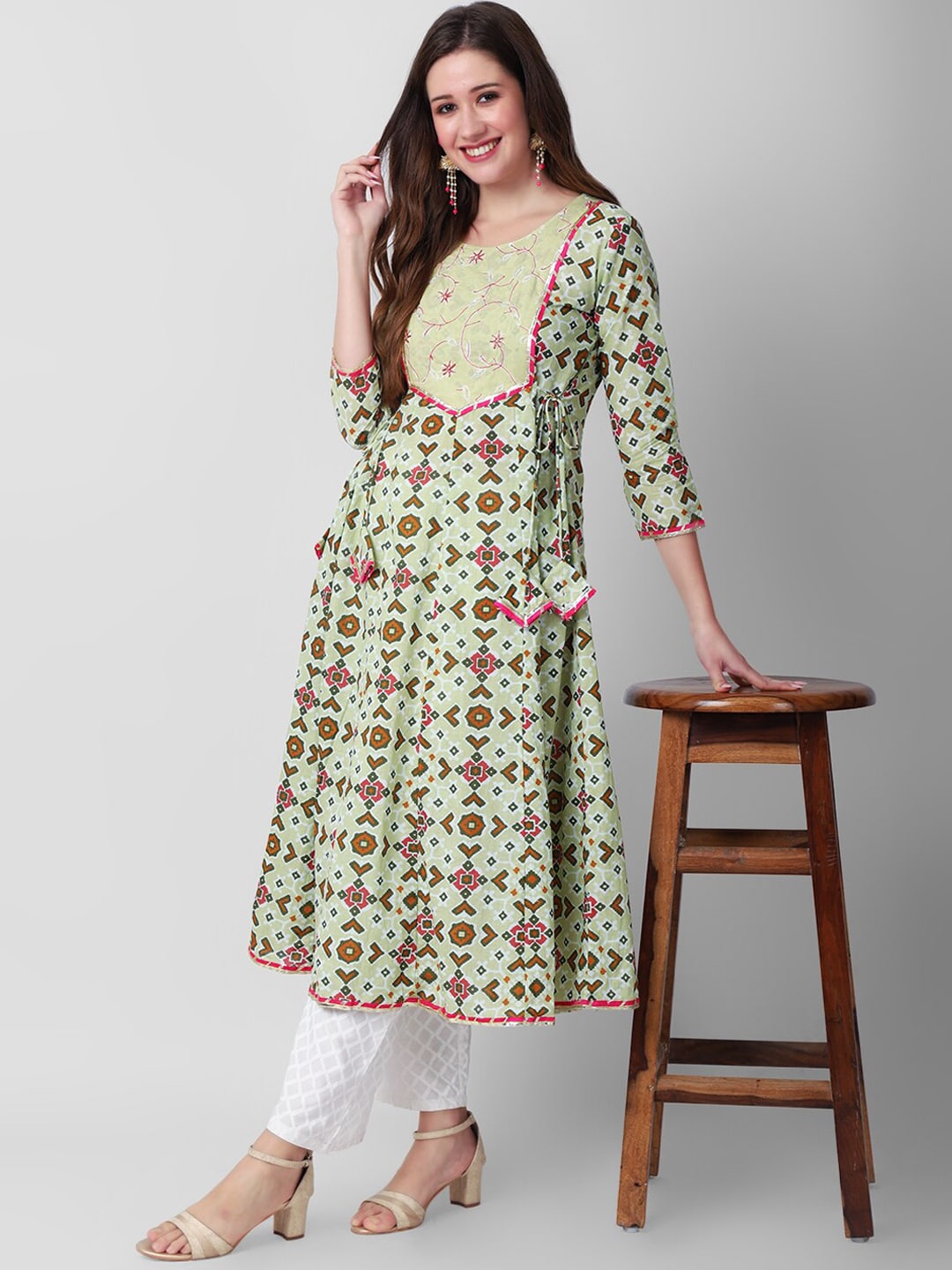 Kalini Ethnic Motif Printed Thread Work Anarkali Pure Cotton Kurta - Distacart