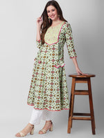 Thumbnail for Kalini Ethnic Motif Printed Thread Work Anarkali Pure Cotton Kurta - Distacart