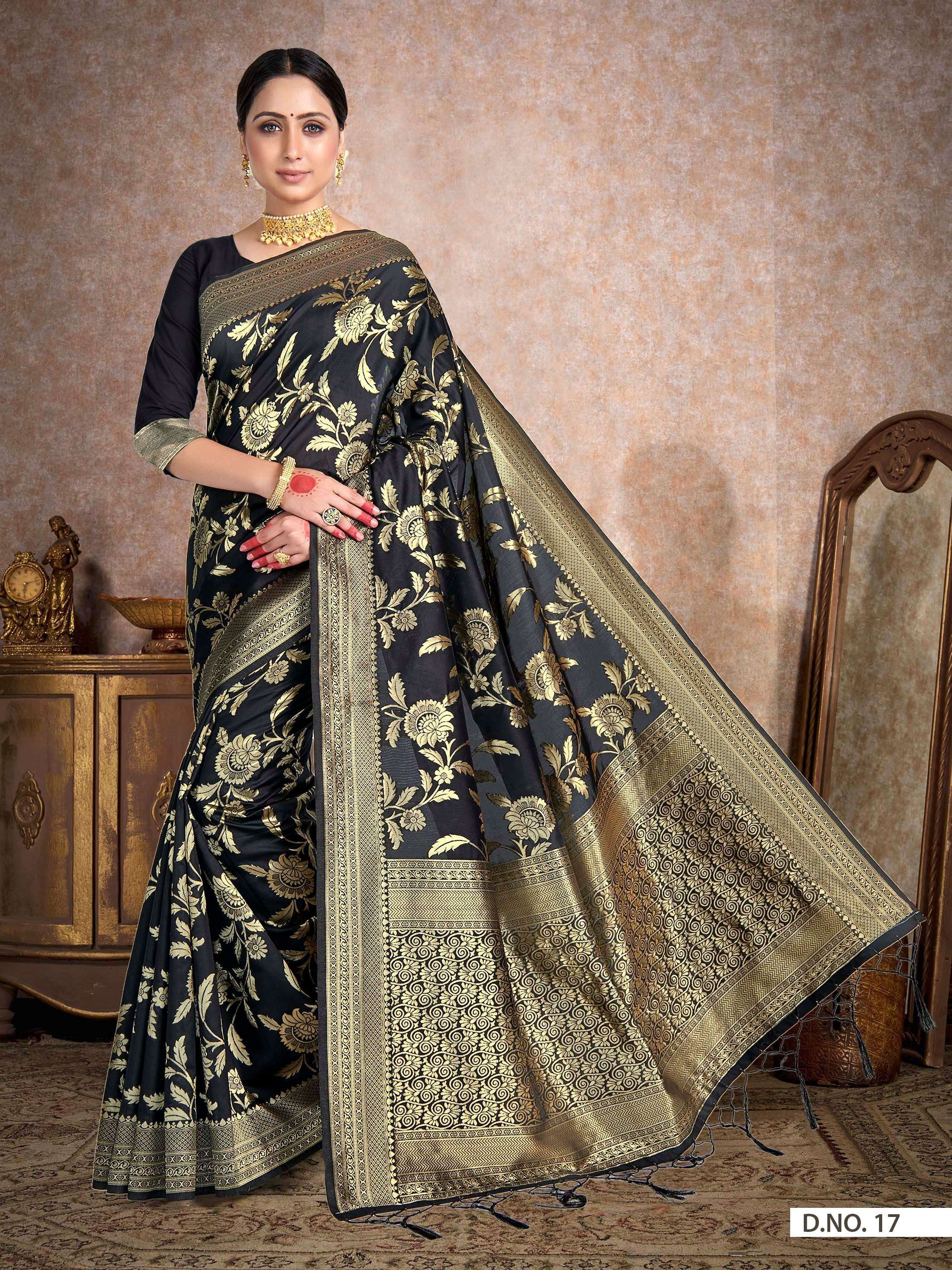 Vardha Beautiful Black Woven Banarasi Saree