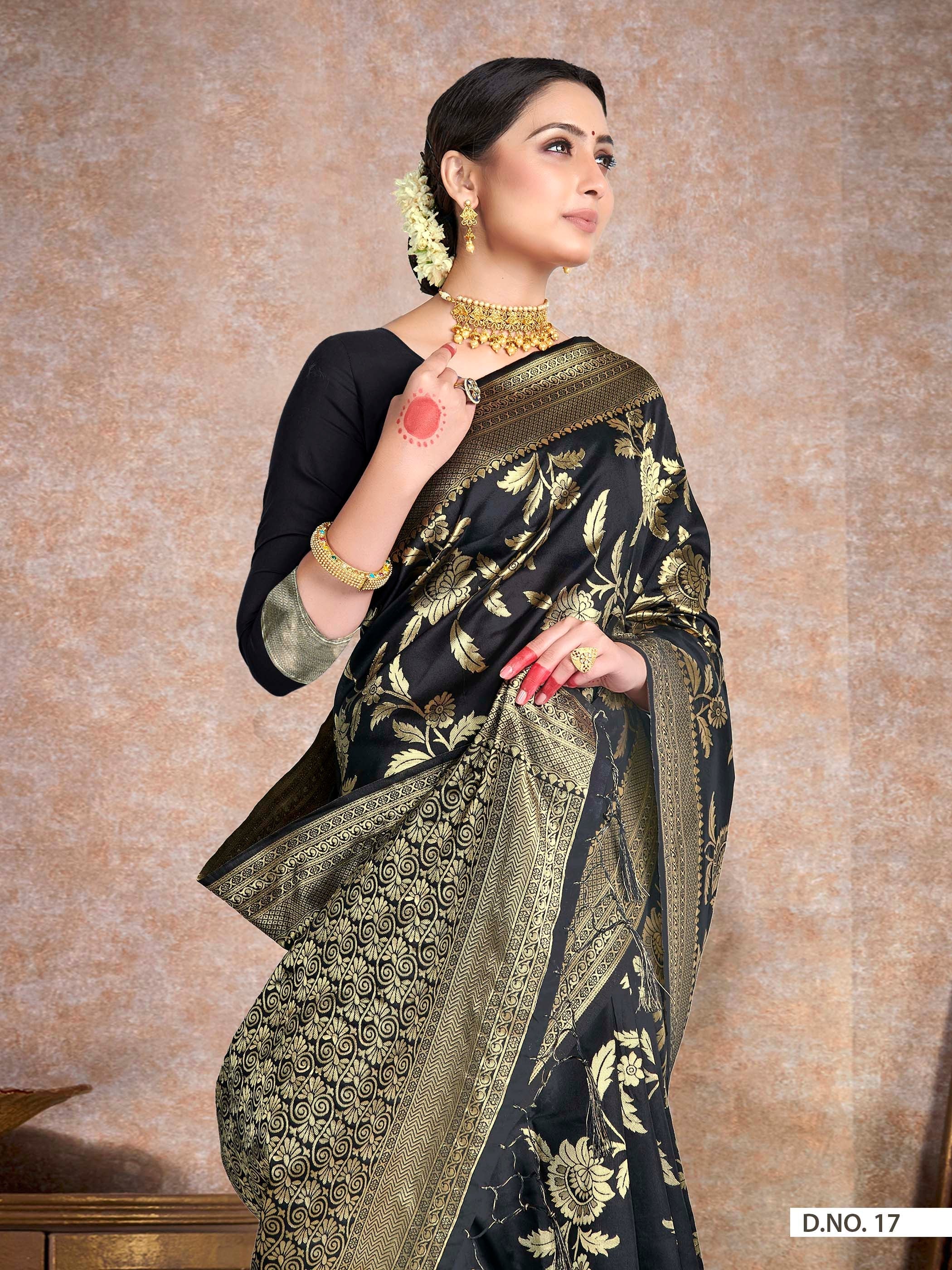 Vardha Beautiful Black Woven Banarasi Saree