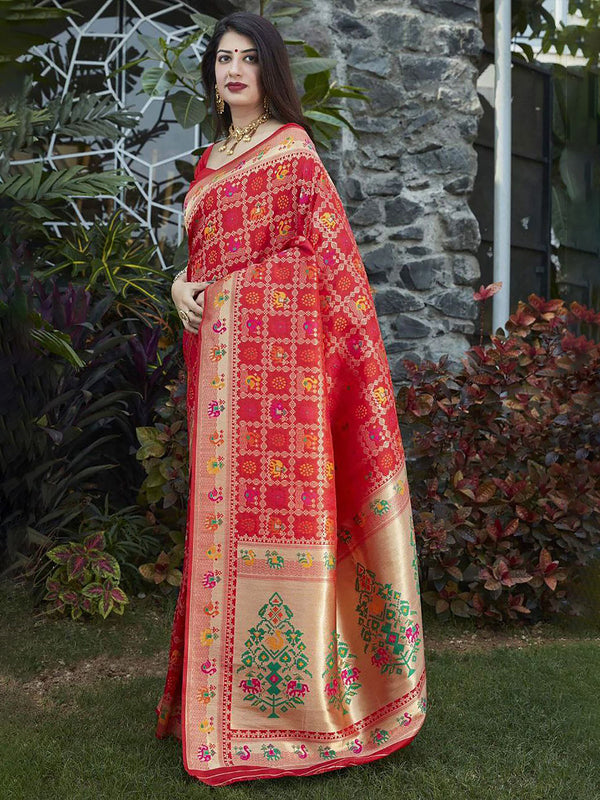 Kalini Red Silk Blend Designer Banarasi Saree - Distacart