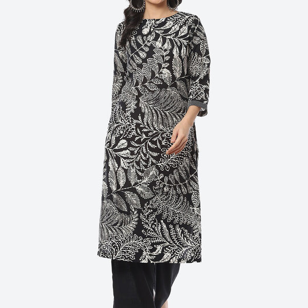 Biba Ethnic Motif Printed Boat Neck Straight Kurta with Palazzos - Distacart