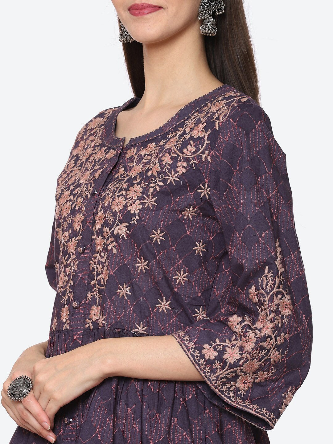 Biba Women Blue & Pink Floral Embroidered Kurta - Distacart