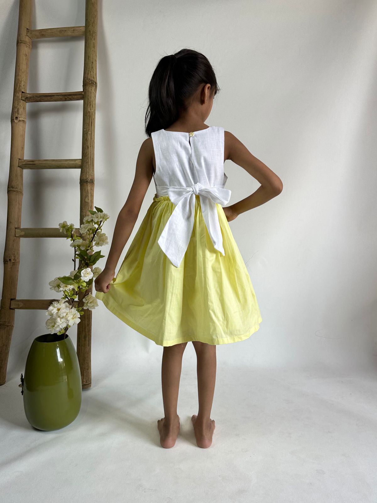 ArthLife White And Yellow Unicorn Embroidered Dress - Distacart