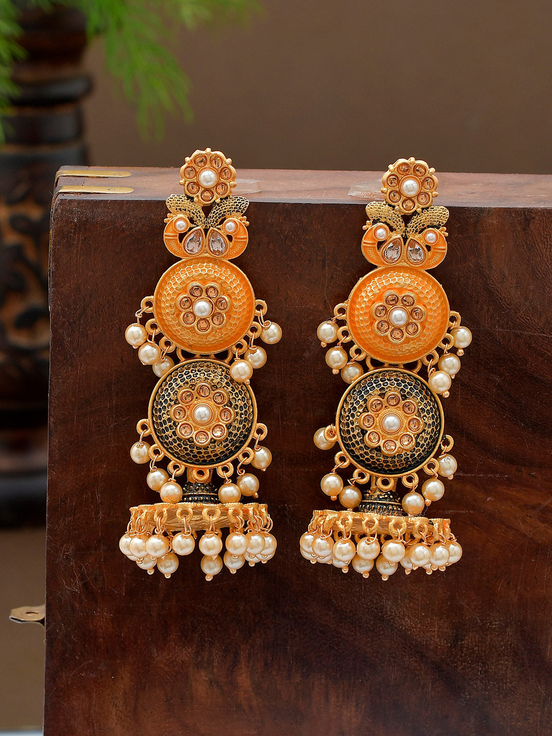 Shoshaa Gold-Toned Contemporary Jhumkas Earrings - Distacart