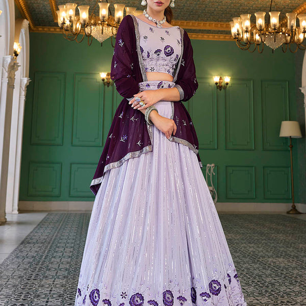 Myra Lavender Georgette Embroidered Designer Lehenga - Distacart