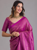 Thumbnail for Koskii Purple & Gold-Toned Woven Design Zari Saree - Distacart