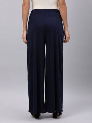 Souchii Women Blue Knitted Palazzos - Distacart