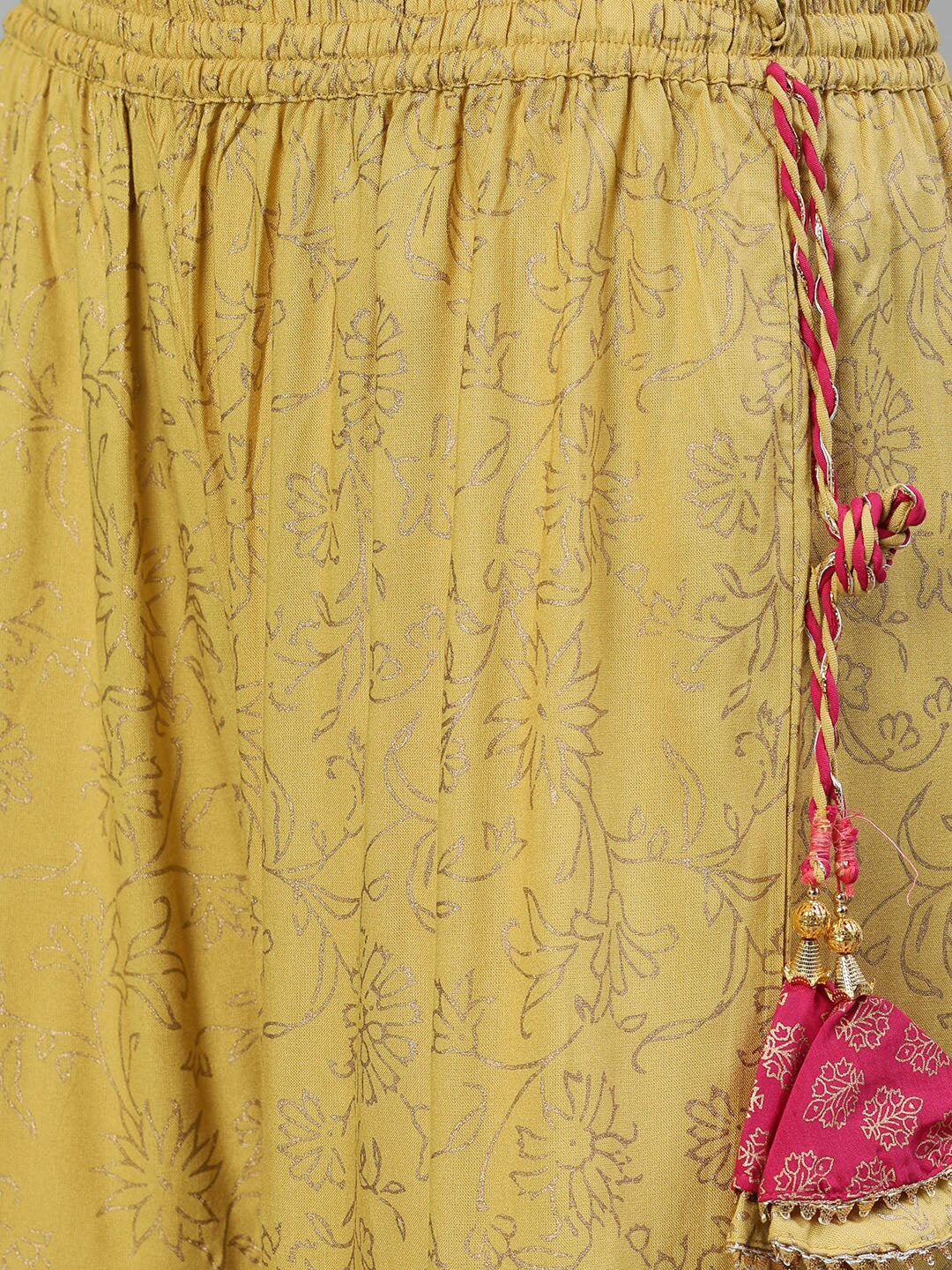 Ishin Women Mustard & Pink Printed Kurti with Sharara & Dupatta - Distacart