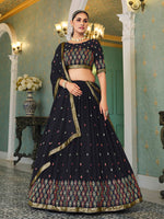 Thumbnail for Myra Navy Blue Georgette Embroidered Designer Lehenga - Distacart