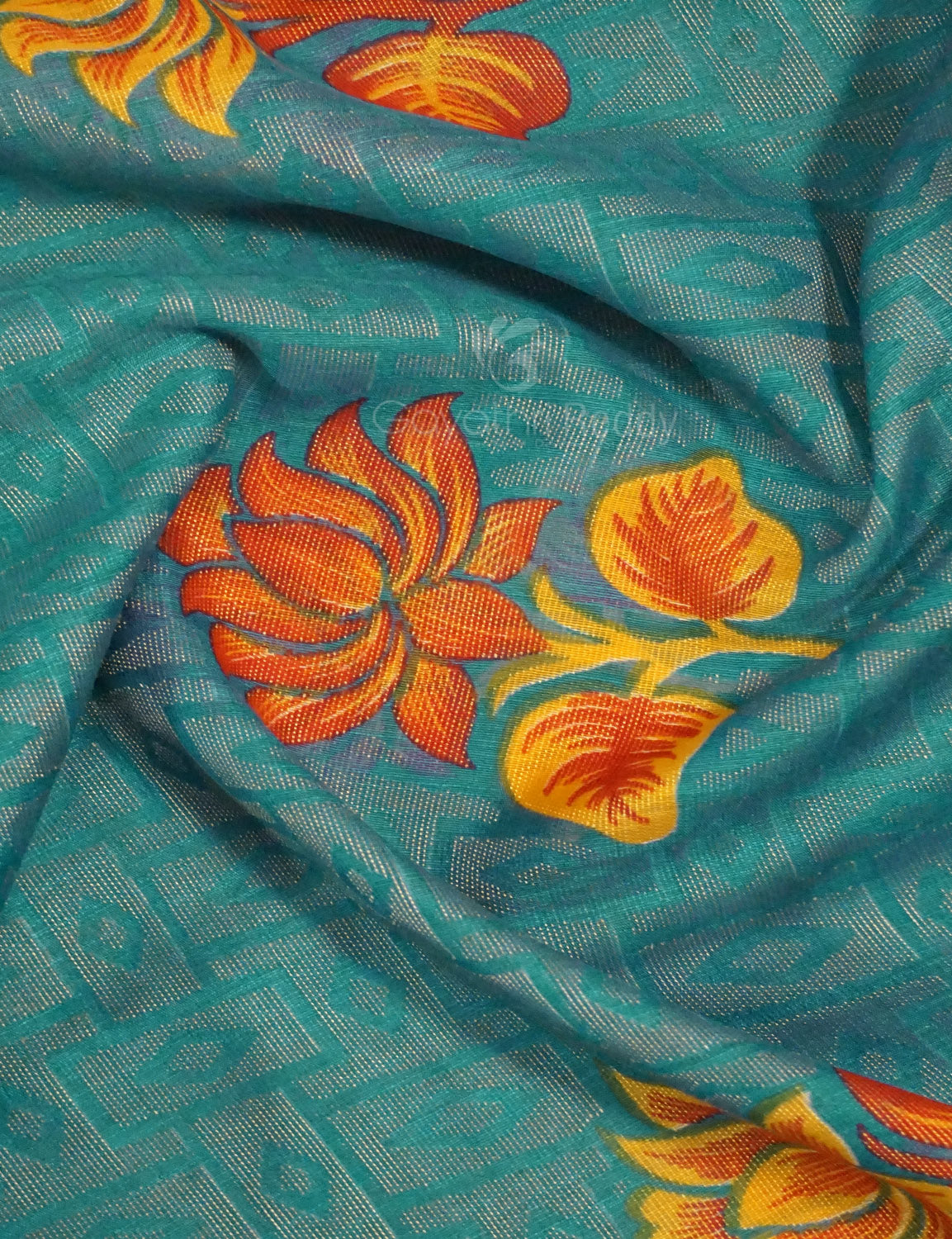 Sea Blue Colour With Tomato Red Blouse Cotton Brasso Saree By Gayathri Reddy Designer Studio - Distacart