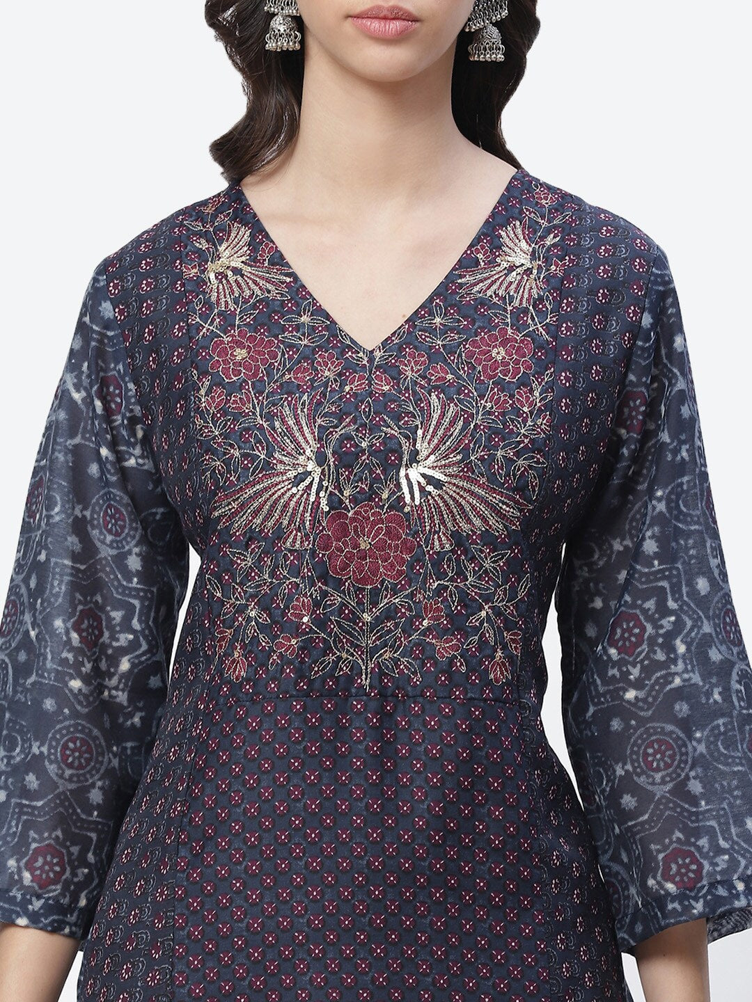 Biba Women Navy Blue Ethnic Motifs Printed Indigo Kurta - Distacart