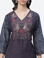 Thumbnail for Biba Women Navy Blue Ethnic Motifs Printed Indigo Kurta - Distacart