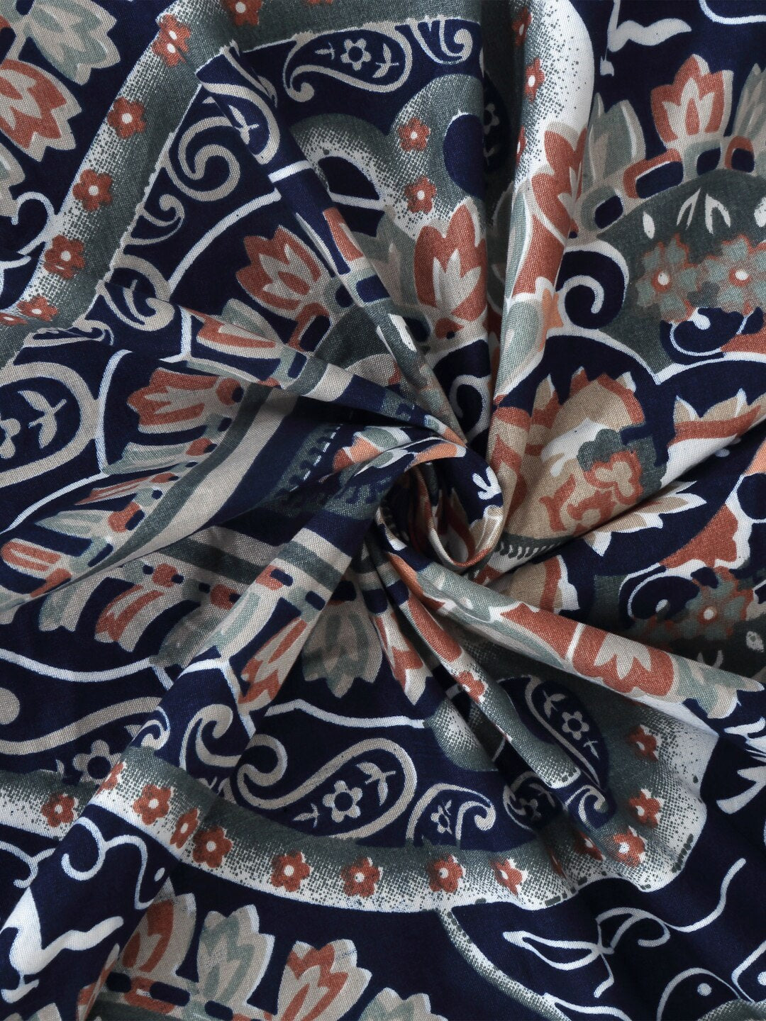 KLOTTHE Blue & Brown Ethnic Motif Printed 300 TC Fitted King Bedsheet With 2 Pillow Covers - Distacart