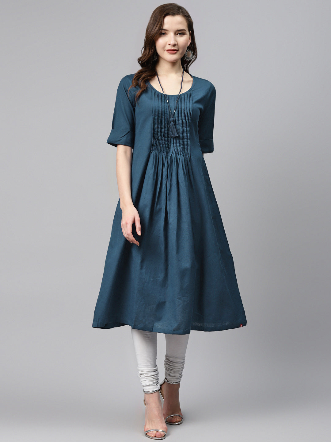 Biba Women Teal Blue Solid A-Line Kurta - Distacart