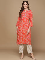 Thumbnail for HERE&NOW Rust Orange & White Floral Printed Straight Kurta - Distacart
