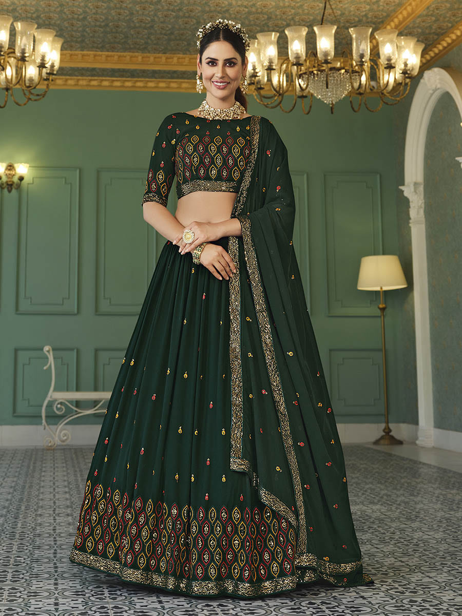 Myra Green Georgette Embroidered Designer Lehenga - Distacart