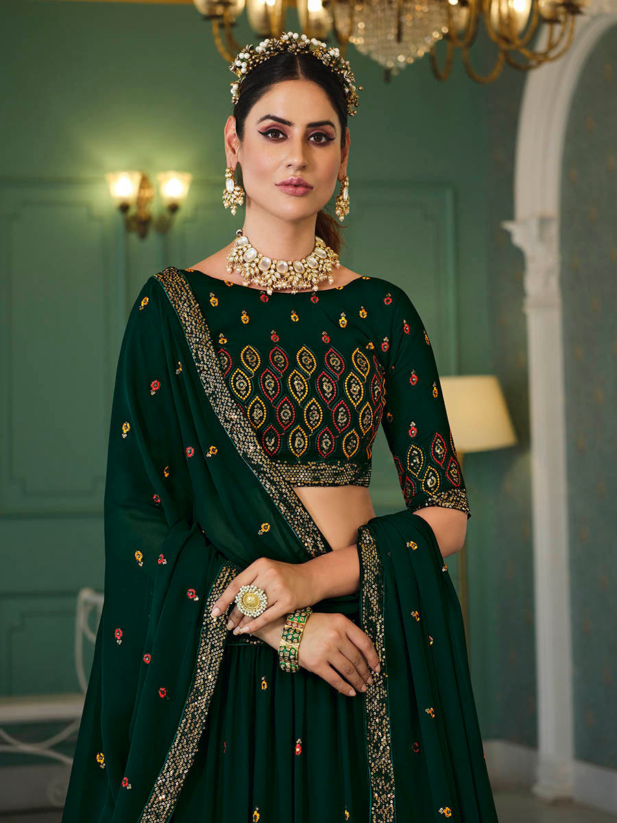 Myra Green Georgette Embroidered Designer Lehenga - Distacart