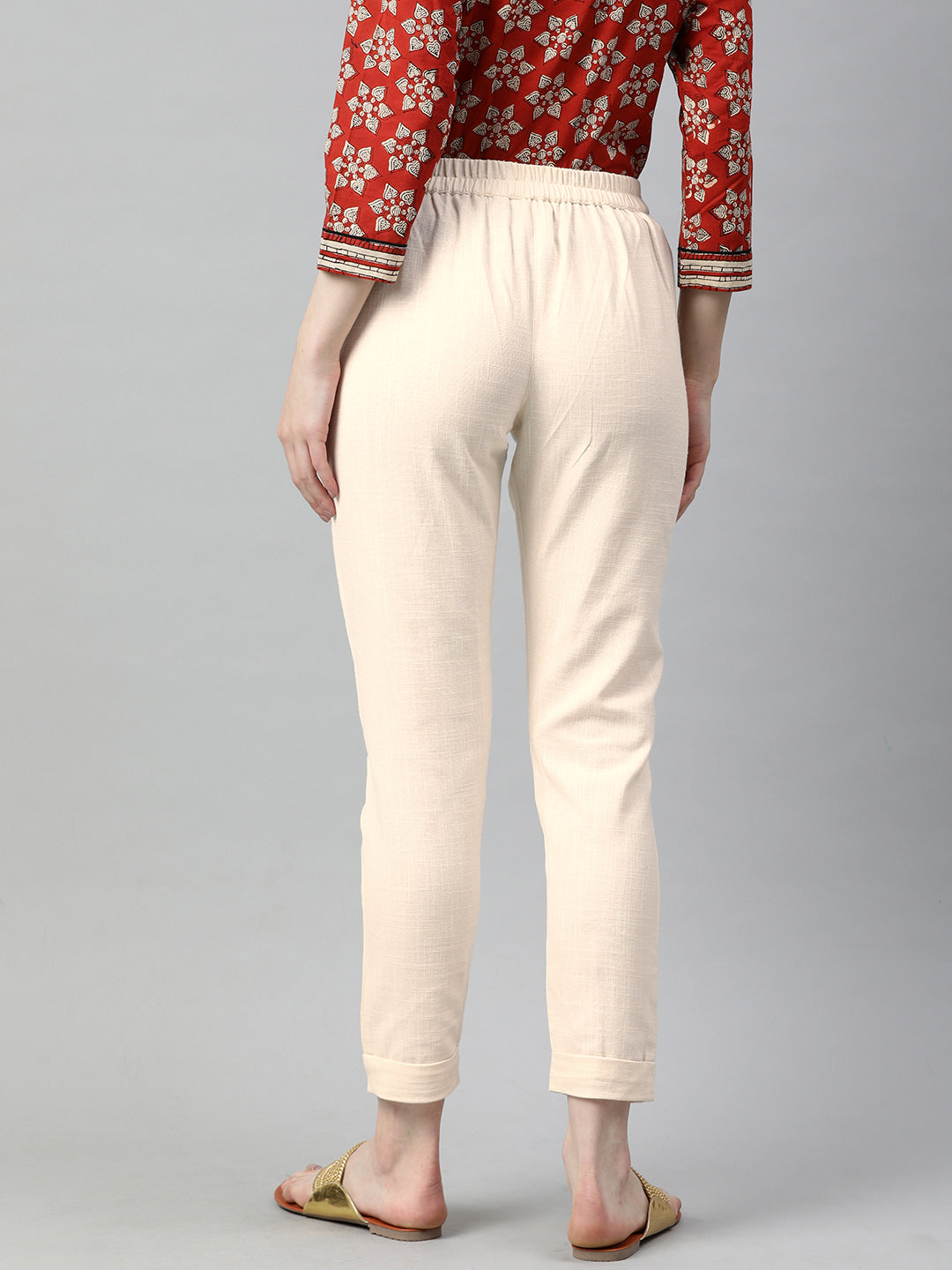 Jaipur Kurti Women Off-White Cropped Trousers - Distacart