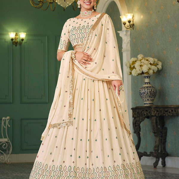 Myra Beige Georgette Embroidered Designer Lehenga - Distacart