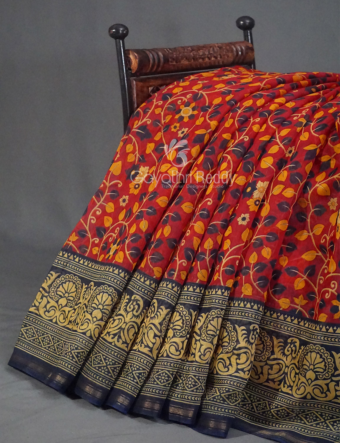 Shades of Red Kalamkaari Semi Chanderi Saree By Gayathri Reddy Designer Studio - Distacart