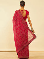 Thumbnail for Soch Floral Embroidered Zari Pure Chiffon Saree - Distacart