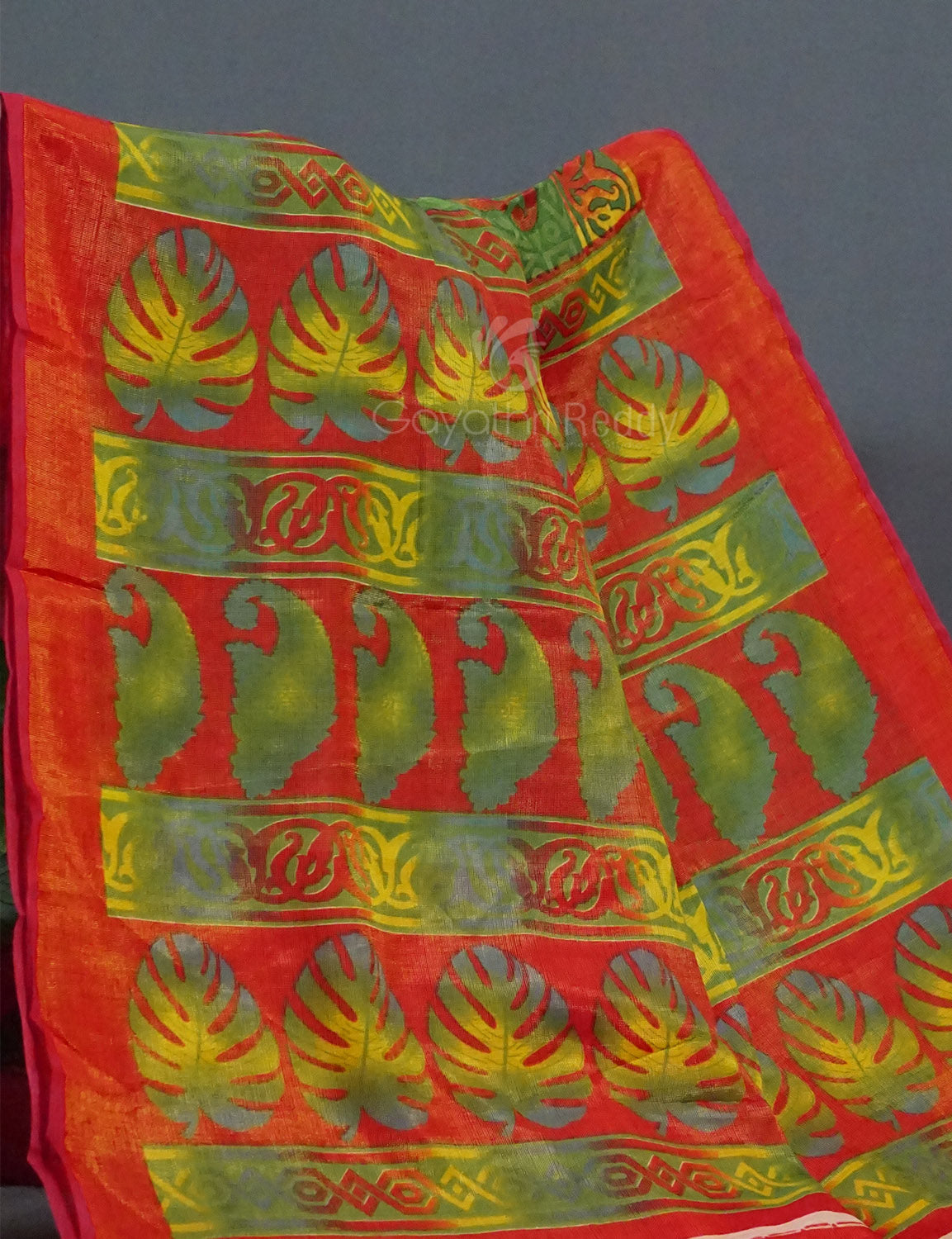 Parrot Green Colour With Orange Blouse Cotton Brasso Saree By Gayathri Reddy Designer Studio - Distacart