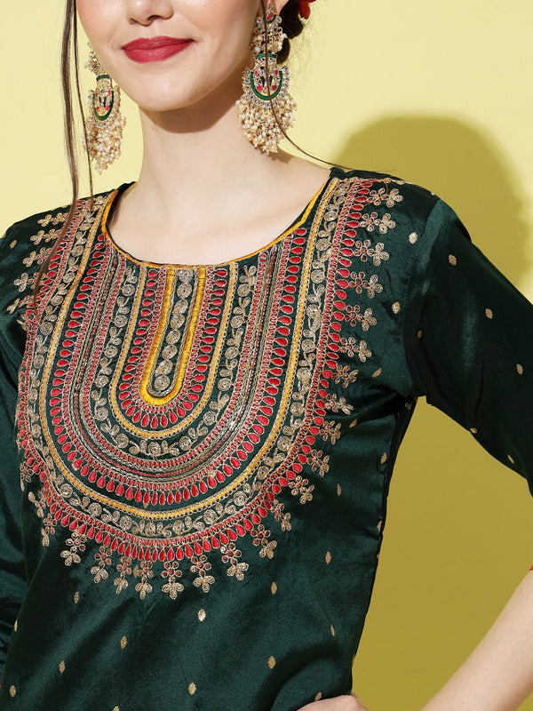 Kalini Ethnic Motifs Yoke Design Regular Thread Work Kurta with Trousers & With Dupatta - Distacart