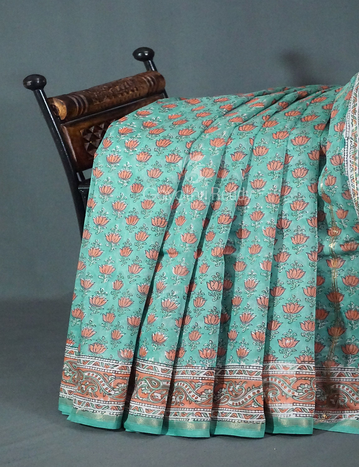 Dazzling Sea Green Colour With Lotus Buttes Pure Chanderi Sico Saree By Gayathri Reddy Designer Studio - Distacart