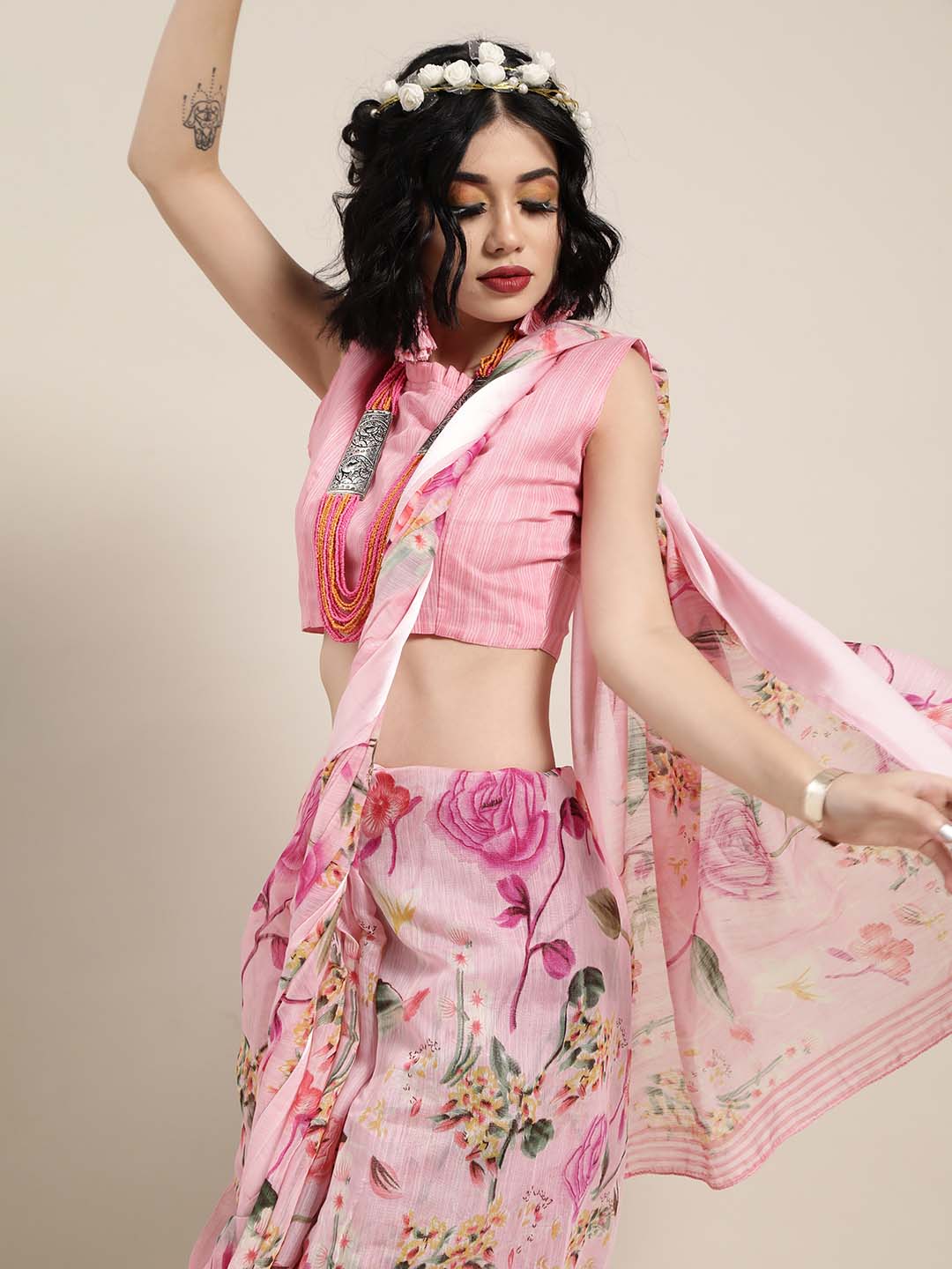 Kalini Floral Silk Cotton Saree - Distacart