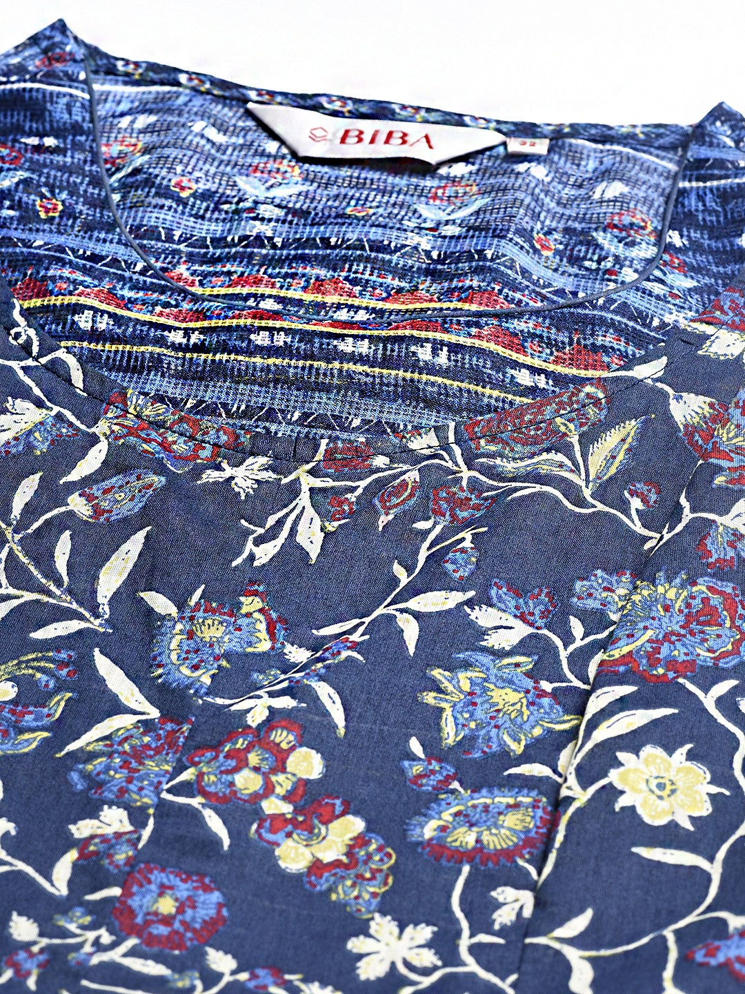 Biba Women Blue & Red Layered Ethnic Motifs Printed Kurta - Distacart