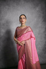 Thumbnail for Vishnu Weaves Women's Baby-Pink Tussar Silk Zari Woven Saree with Blouse - Distacart