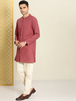 Thumbnail for House of Pataudi Men Pure Cotton Solid Straight Mandarin Collar Rozana Kurta - Distacart